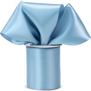 Dusty Blue 3 Inch Double Faced Satin Ribbon - Thick French Blue Silk Sash for Wedding Decor, Gift Wrapping, Party Favor, Flower Arrangement, Craft Supplies, Bows - 10 Yards