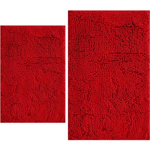 BOANKODU Bathroom Rugs Sets 2 Piece, Extra Soft Chenille Bath Mat Absorbent Bathroom Rug, Bathroom Mat with Sturdy PVC Non-Slip Bottom, Machine Washable Bath Rugs (32x20 Inch + 24x16 Inch, Red)