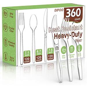 120 Count Plastic Silver Ware Heavy Duty, 120 Knives, Heat Resistant & BPA Free Disposable SilverWare, Disposable Cutlery set, Premium Clear Utencils for Party Supply