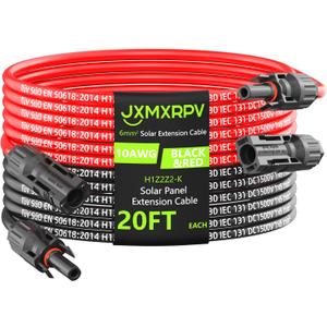 Solar Cable Extension 20Ft 10AWG, Solar Wire with Tool-Free Solar Connectors, Waterproof Solar Panel Extension Cable 6mm, PV Cable 10Gauge for Home Boat RV Solar Panels(20ft)