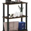 Furinno TURN-S-TUBE Storage Shelves, 3-Tier Book Shelf, Corner Shelf, Toolless Open Shelves, for Organization and Storage, Living Room, Garage, Home Office, Columbia Walnut, 3-Tier Square Tube