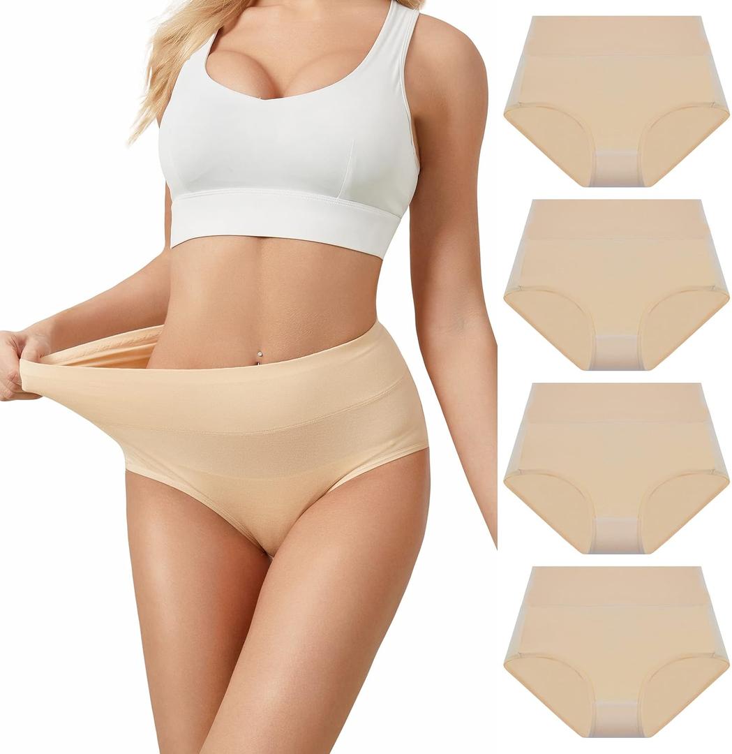 SERISIMPLE Viscose Bamboo Women Luxury Underwear Silky Comfy Ultra Soft Briefs Stretch High&Mid Waist Panties 4 pack (XL, High-Skin)