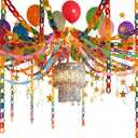 Blueweenly Fancy Princess Birthday Party Decorations Paper Chain Set Garland Strips Ceiling Party Decor Crepe Streamer Glitter Star Fringe Chandelier Balloons for Wedding Birthday(Rainbow,Small,8 Pcs)