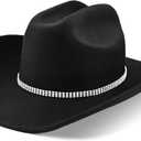 100% Wool Western Cowboy Hat for Men Women Classic Fedora Hat Felt Cowgirls Hats with Two Decorative Bands (Large-X-Large)