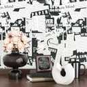 Black Peel and Stick Wallpaper Vintage Newspaper Script News Wall Paper White Contact Paper for Cabinets Kitchen Countertop Self Adhesive Removable Bathroom Bedroom Apartment 17.5"x102"