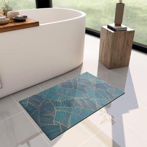 YIHOUSE Thin Bath Mat -24"x 16" Super Absorbent Quick Dry Thin Bathroom Rugs Fit Under Door, Non Slip Rubber Backed Mat Washable Bathroom Floor Mats for Shower Room, Sink (Golden Leaf)