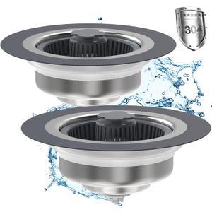 2 Pack - Upgraded 3 in 1 Kitchen Sink Drain Strainer - Stopper Set, Stainless Steel Kitchen Sink Stopper, Pop Up Anti-Clogging Sink Strainer Basket Filter for US Standard 3-1/2 Inch Kitchen Drain,2pcs