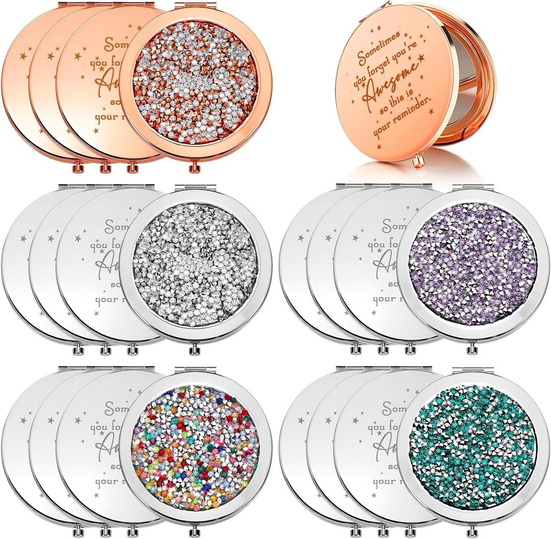 Roowest 20 Pcs Inspirational Compact Mirror Sometimes You Forget You're Awesome Appreciation Gifts for Women Employee Coworker Friends Birthday Party Favors Magnifying Pocket Mirror (Assorted Colors)