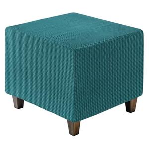 uxcell Ottomen Cover Square, Jacquard Ottomen Slipcover with Elastic Bottom, Stretchable Footrest Stool Covers for Living Room Furniture Protector (Cyan, Middle Size)