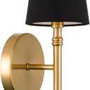 Kira Home Torche II 15" Modern Wall Sconce/Wall Light + Black Linen Shade, Cool Brass Finish