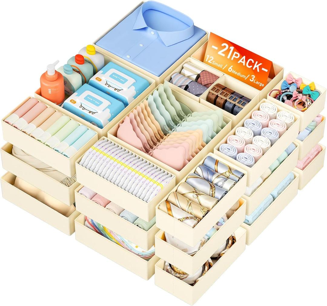 DIMJ Drawer Organizer Clothes Storage - 21 Pack Baby Dresser Organizer for Nursery Closet Organization, Fabric Drawer Organizer Bins for Underwears Socks Bras, Foldable Storage Dividers for Bedroom