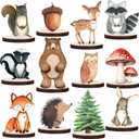 12 Pcs Painted Woodland Animals Wood Table Centerpieces Cutout Shapes Woodland Baby Shower Decorations Wild Creatures Wood Table Topper for Forest Camp Party Supplies