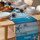 Starfish Table Runner 13x72 inch, Beach Ocean Blue Wood Grain Farmhouse Dinning Table Runner for Farmhouse Wedding Party Barbecue Table Decor