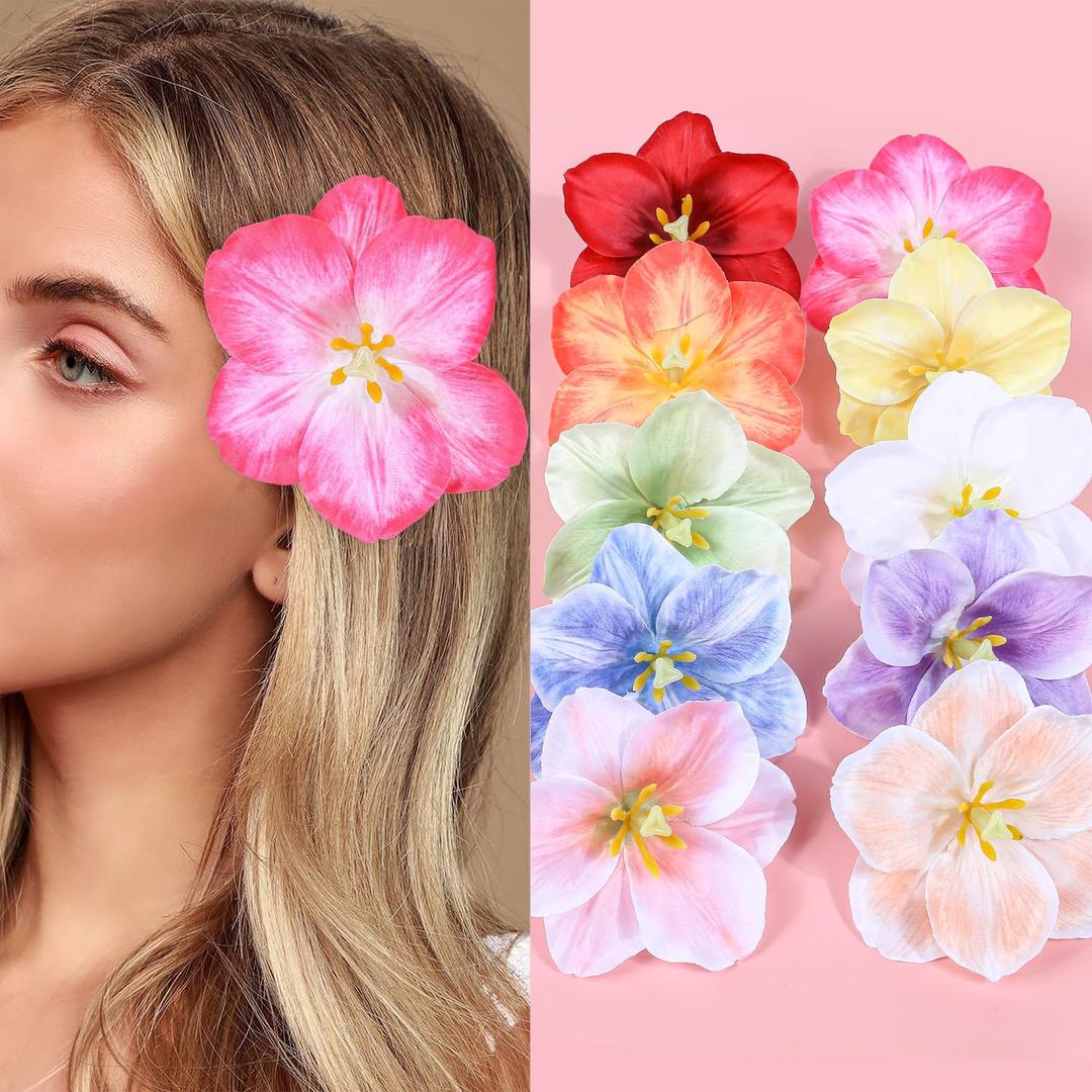 10pcs/set Tropical Flower Hair Clips Multi-Color Hawaiian Floral Hairpins Elegant and Sweet Hair Accessories for Women Girl Seaside Vacation