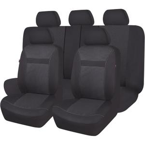 Flying Banner Car Seat Covers Full Set Universal fit Most Car,Truck,SUV and Van Comfortable Airbag Compatible Jacquard & Polyester (Full Set - Low Back, Black Black)