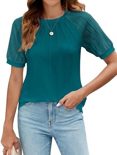 BMJL Women's Dressy Casual Blouses Business Work Tops Textured Short Sleeve V Neck T Shirts Summer Outfits 2024, L