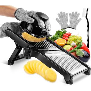 MASTERTOP Mandoline Slicer Adjustable Stainless Steel Food Slicer for Kitchen Vegetable Slicer Onion Potato Fruit French Fry Cutter Potato Chip Julienne Slicer with Cut Resistant Gloves