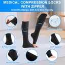 4 Pairs Zipper Compression Socks for Women & Men,15-20 mmHg Medical Open Toe Knee High Support Socks, Easy Wear, Elastic & Comfortable, for Fitness, Flight, Running Marathon