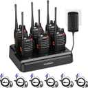 pxton walkie talkies for Adults Long Range with Upgraded Earpiece,radios walkie talkies Rechargeable Portable Two Way Radios with 6 Way Multi Gang Charger and Li-ion Battery (6 Pack)