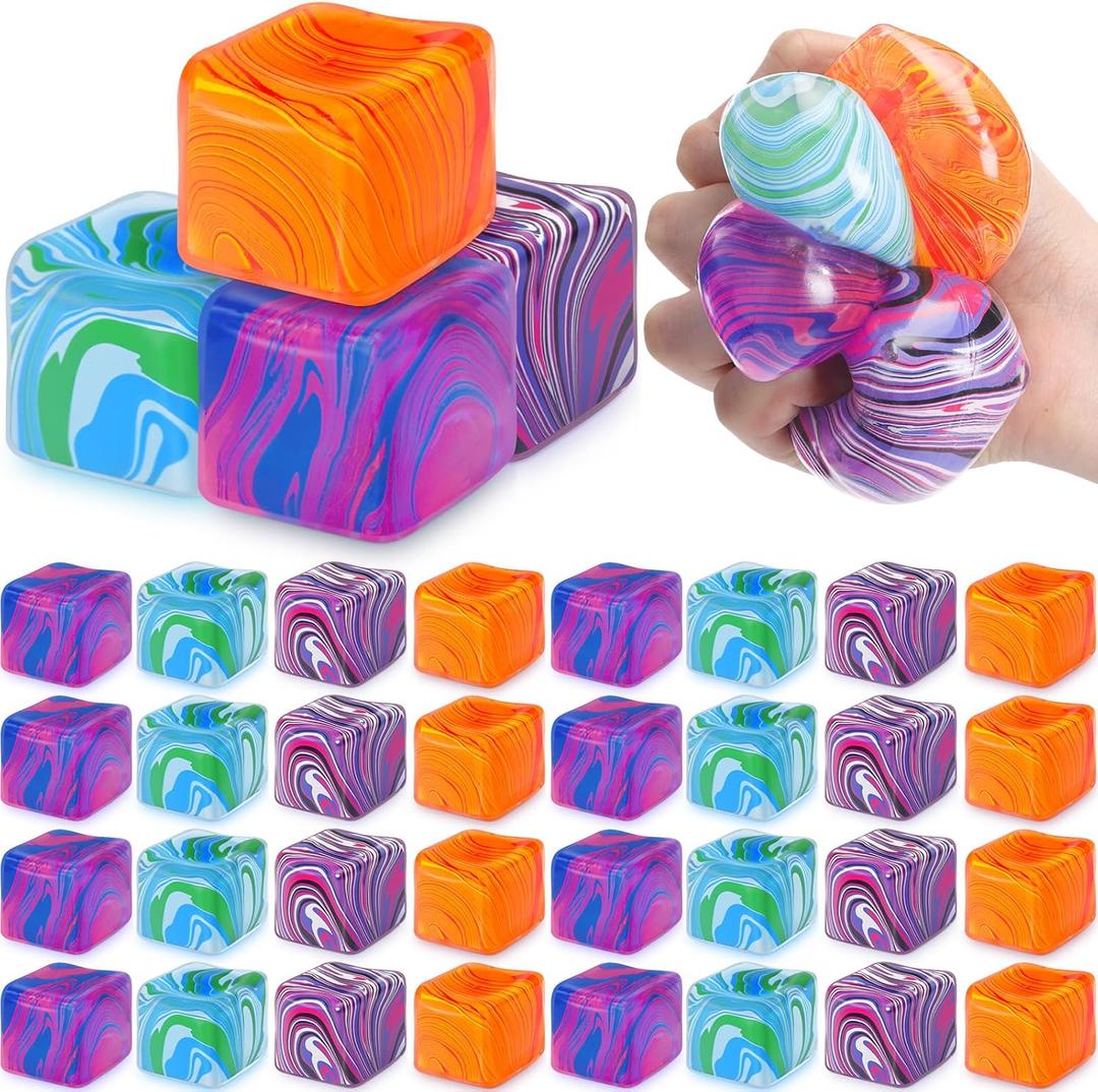 Gemscream 40 Pack Stress Ice Cube Balls Bulk Anxiety Relief Sugar Balls Soft Fidget Gummy Squeeze Sensory Cube for Adults Maltose Flow Pattern for Anxiety Relief Party Favors Prizes
