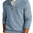 PJ PAUL JONES Men's Pullover Sweater Quarter Zip Slim Fit Mock Neck Polo Sweater Light Blue, Large