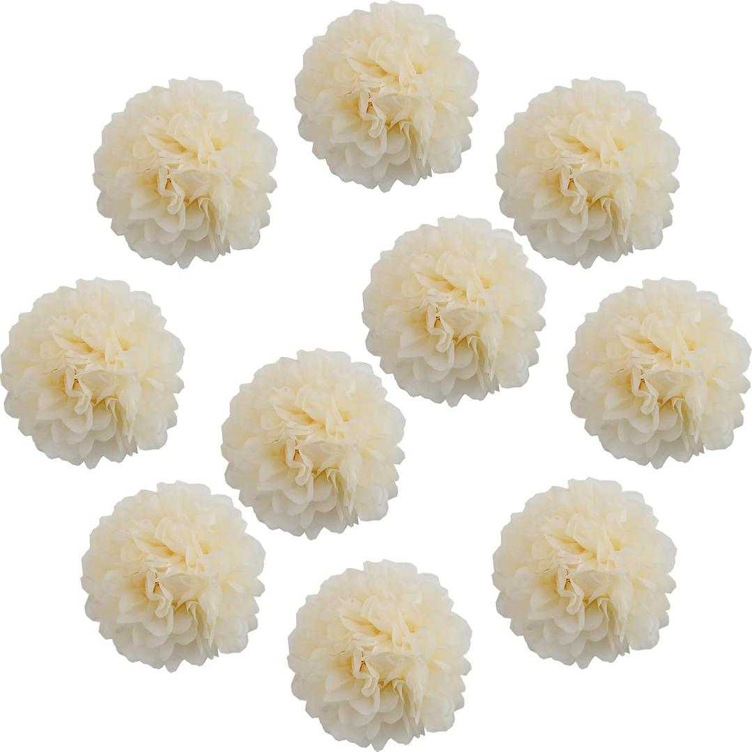 10pcs DIY Decorative Tissue Paper Pom-poms Flowers Ball Perfect for Party Wedding Home Outdoor Decoration (14-inch Diameter, Milky)
