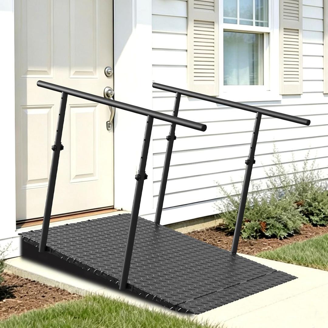 Heavy Duty Anti Slip Wheelchair Folding Ramp with Handrails | Adjustable Height Handrails for 5-12" Rise, 46.8"L31.3W Folding, Threshold Ramp for Home Steps, Stairs, Porches