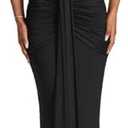 Women's Sexy Deep V-Neck Maxi Dress Sleeveless Halter Ruched Bodycon Formal Cocktail Party Evening Dresses, Black, M