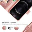 UEEBAI Wallet Case for iPhone 16 Pro, Glitter PU Leather Phone Cover Card Slots Kickstand Wallet Magnetic Closure Bling Flip Case Shockproof Hand Strap Flip Cover - Rose Gold