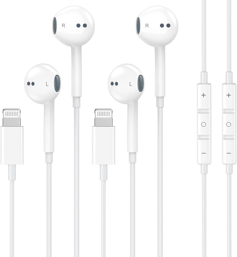 [Apple MFi Certified] Wired Headphones for iPhone Earbuds with Built-in Microphone & Volume Control Nosie Reduction Earphones Headsets Compatible with iPhone 14 13 12 11 Pro Max XS XR X 8 7, 2 Pack (White)