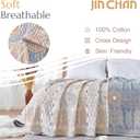 jinchan Boho 100% Cotton Muslin 50x60 Throw Blanket Lightweight 4-Layer Orange Multi Reversible Blanket Washable Breathable Decorative Geometric Striped Pattern Soft Comfy for Couch Bed All Seasons