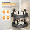Corner Shower Caddy 2-Pack, Suction Cup Bathroom Shower Organizer with Hooks, No Drilling Rustproof Aluminum Floating Wall Shelf for Inside Shower, Gun Grey (Triangular)