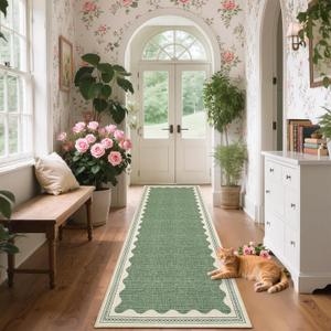 GarveeHome Scalloped 2x6 Runner Rug for Hallway Washable Kitchen Rugs Non Slip Solid Sage Green Modern Soft Low-Pile Indoor Carpet for Entryway Laundry Room Floor Mats