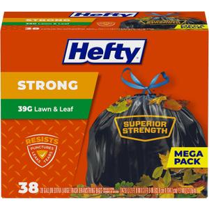 Hefty Strong Lawn & Leaf Trash Bags, 39 Gallon, 38 Count (Black)
