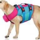 ASENKU Dog Life Jacket - Pet Safety Vest for Swimming & Boating, Shark Life Jacket with Floatation, Dog Lifesavers Swimsuits for Small Medium Large Dogs (Pink-Blue, L)