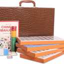 Chinese Mahjong Set, Mahjong Game Set with 146 Numbered Large Tiles (1.5", Blue), Mahjong Tiles Set with Brown Carrying Case