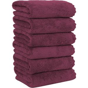MOONQUEEN 6 Pack Premium Hand Towels - Quick Drying - Microfiber Coral Velvet Highly Absorbent Towels - Multipurpose Use as Hotel, Bathroom, Shower, Spa, Hand Towel 16 x 28 inches (Burgundy)