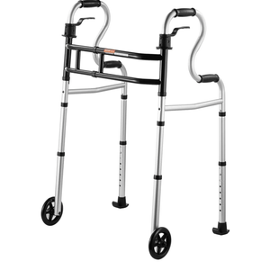 VEVOR Folding Walker on Wheels, 3-in-1 Stand-Assist Folding Walkers with Adjustable Height and Width, Lightweight Aluminum | Front Wheeled Mobility Aid for Elderly Handicapped Disabled, Up to 350LBS