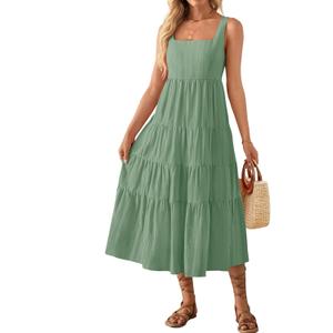 ZESICA Women's Summer Sleeveless Dress Casual Backless Loose Flowy Tiered Sundress Beach Cover up Tank Dresses (Large)