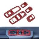 Voodonala Window Lift Switch Power Window Control Regulator Button Embellishment Trim 2018-2025+ Dodge RAM Interior Accessories ABS Red Carbon Fiber 5pcs