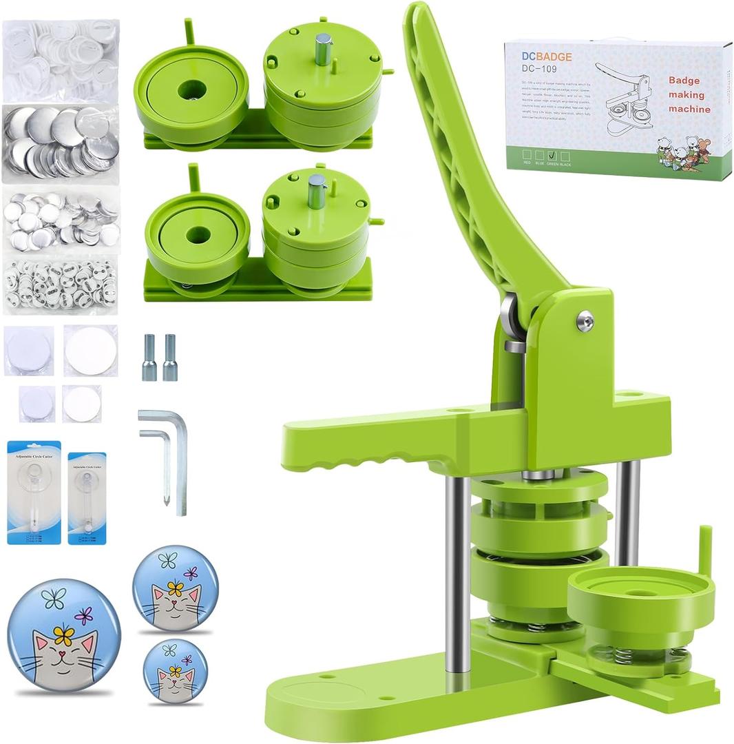 Button Maker Machine Multiple Sizes 200 PcsPin Maker Machine 2.25+3 Inch Badge Maker,DIY Badge Making Kit with Free Button Parts, Circle Cutter
