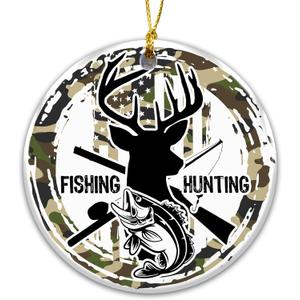3 x Fishing & Hunting Ornament 2025  Camo Outdoor Sportsman Christmas Ornament for Men, Dad, Grandpa, or Husband  Patriotic American Flag Deer & Fish Design, Hunter Fisherman Gift