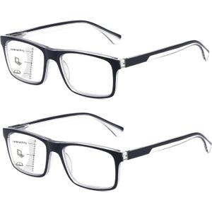 Missfive 2-Pack Men's Light Multifocus Progressive Reading Glasses Blue Light Blocking, Multifocal Spring Hinge No-Line Trifocal Readers Black Eyeglasses(Workspace For Near Range, +1.5)