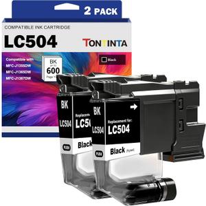 LC504 LC504BK Compatible Ink Cartridges Standard Capacity 600 Pages 2 Blacks for use INKvestment 1355 1365 1367 and MFC-J1355DW MFC-J1365DW MFC-J1367DW Printers