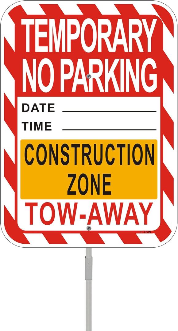 Temporary No Parking Construction Zone Tow Away Sign Do Not Block 14" x 10" With 35" Long Metal Stake Private Property Driveway Road With Stand Aluminum Outdoor Yard Business Home