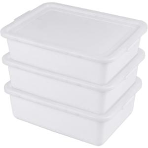 3-Pack 13 L Plastic Commercial Bus Tub with Lid, Restaurant Dish Tub, White