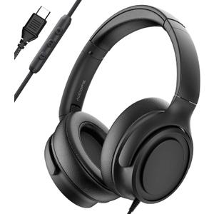 Wired Over-Ear Headphones with USB C Connector, Hi-Fi Stereo Sound, Noise-Isolating Ear Cups, Comfortable Fit for USB C Devices (Black)