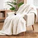 Waffle Heated Throw Blanket 50"x60"  Electric Blanket with 6 Heat Levels & 4 Timer Settings, Ultra-Soft Faux Fur & Sherpa, ETL Certified, Machine Washable, Ideal Gift for Women (Ivory/Cream)