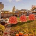 Geegoods Set of 2 Artificial Topiary Ball Tree with Flower for Outdoor, Fall Fake Shrubs Bushes with Ground Spikes, UV Resistant Faux Boxwoods Plants for Garden Porch Patio Decor