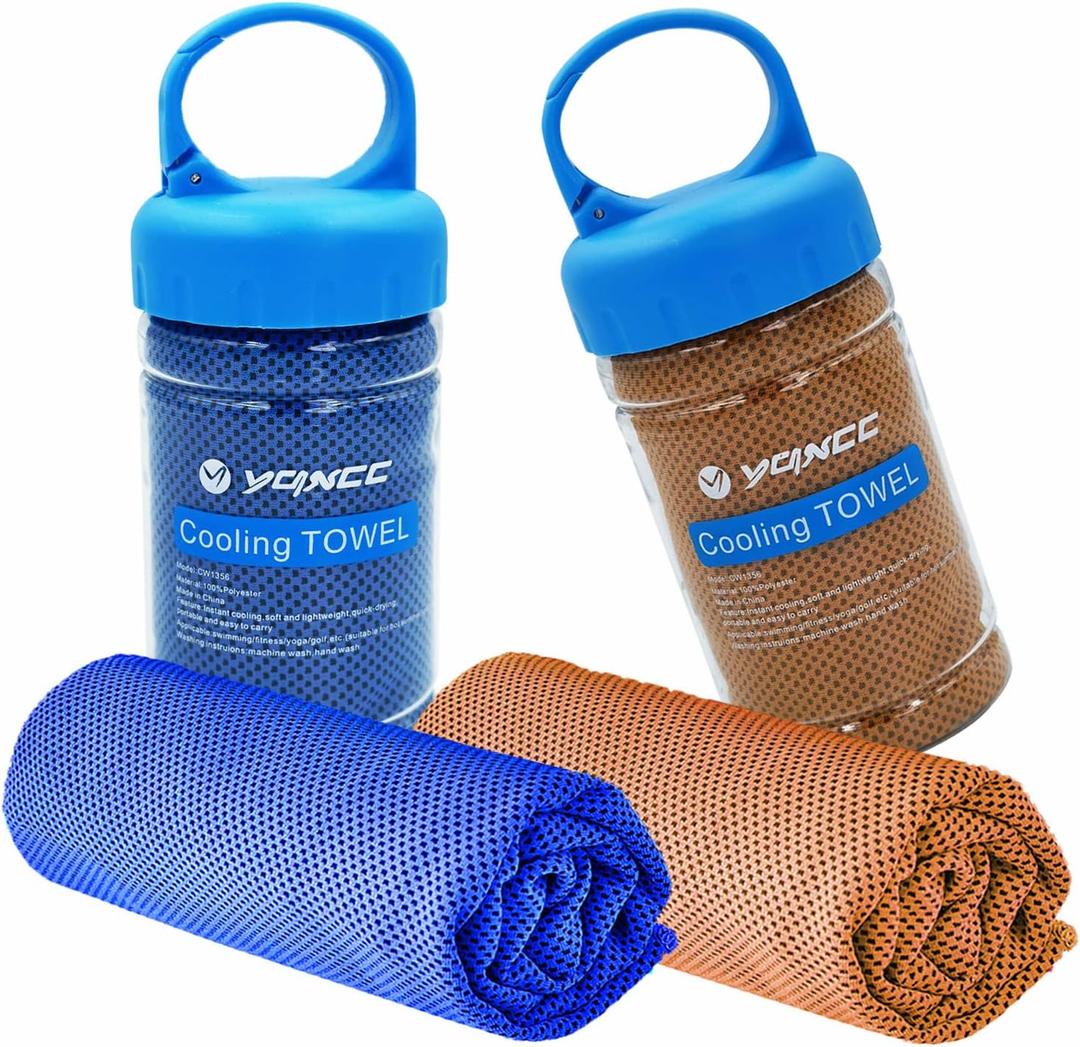 YQXCC Cooling Towel | 2 Pack 47"x12" | Ice Cool for Neck | Soft Breathable Microfiber Chilly | for Yoga, Golf, Gym, Camping, Running, Workout & More Activities (Dark Blue/Orange)